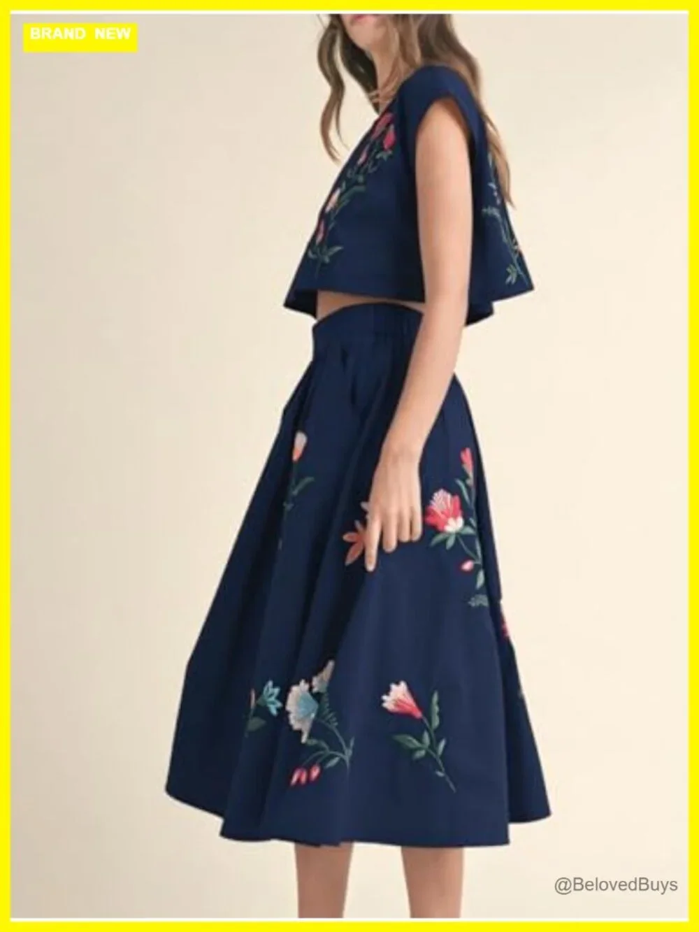 Women's Sleeveless Floral Embroidered 2 Piece Tank Top and Skirt Boho Dress,